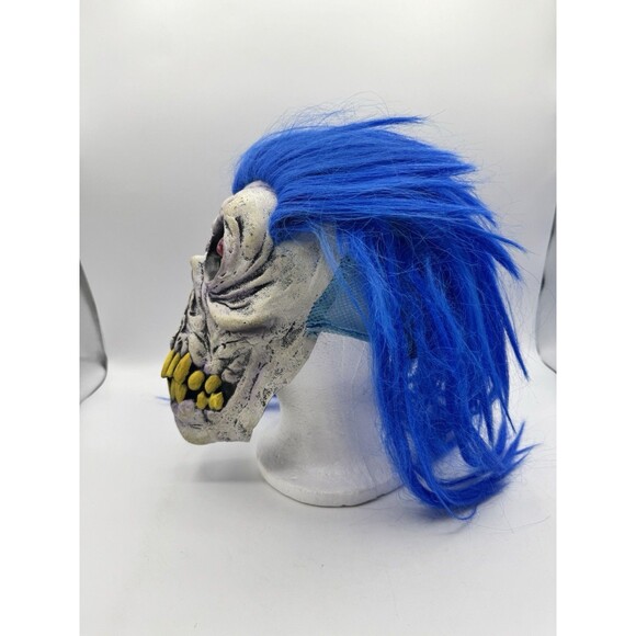 Vintage 2001 The Paper Magic Group Skull Monster Long Blue Hair Cyclops Mask - Picture 2 of 9